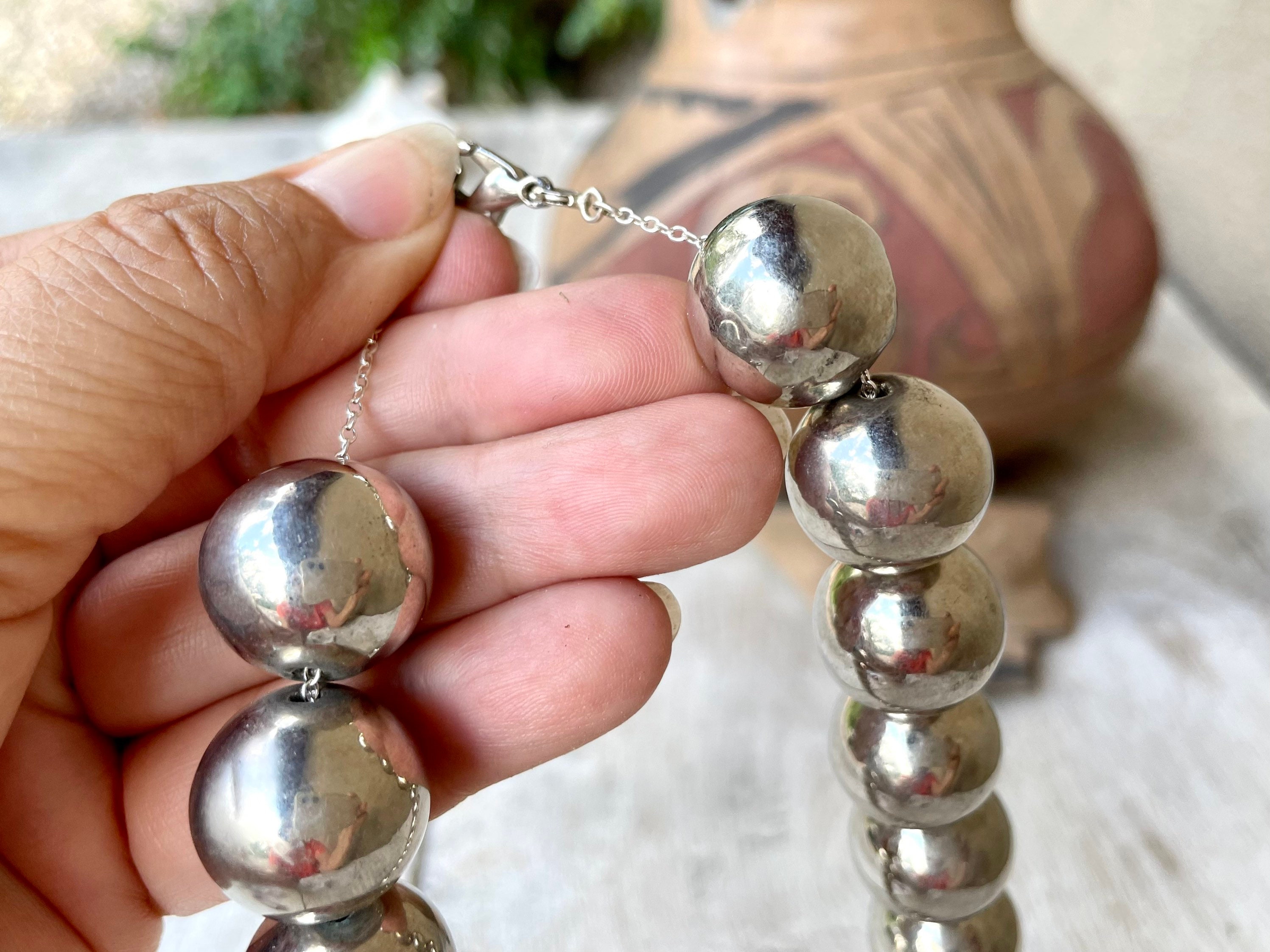 Silver beaded choker necklace best sale