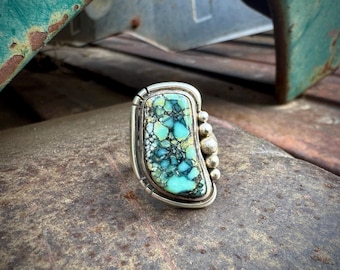 Vintage Sterling Silver Damele Turquoise Ring Approx Size 8, Native American Jewelry