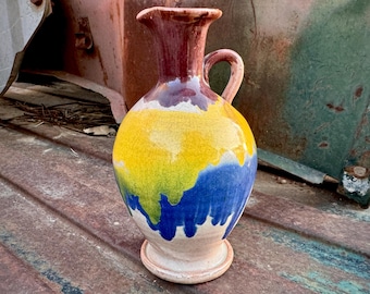 Vintage Art Studio Pottery Drip Glaze Smallish Jug Ewer C.C. Cole North Carolina Style