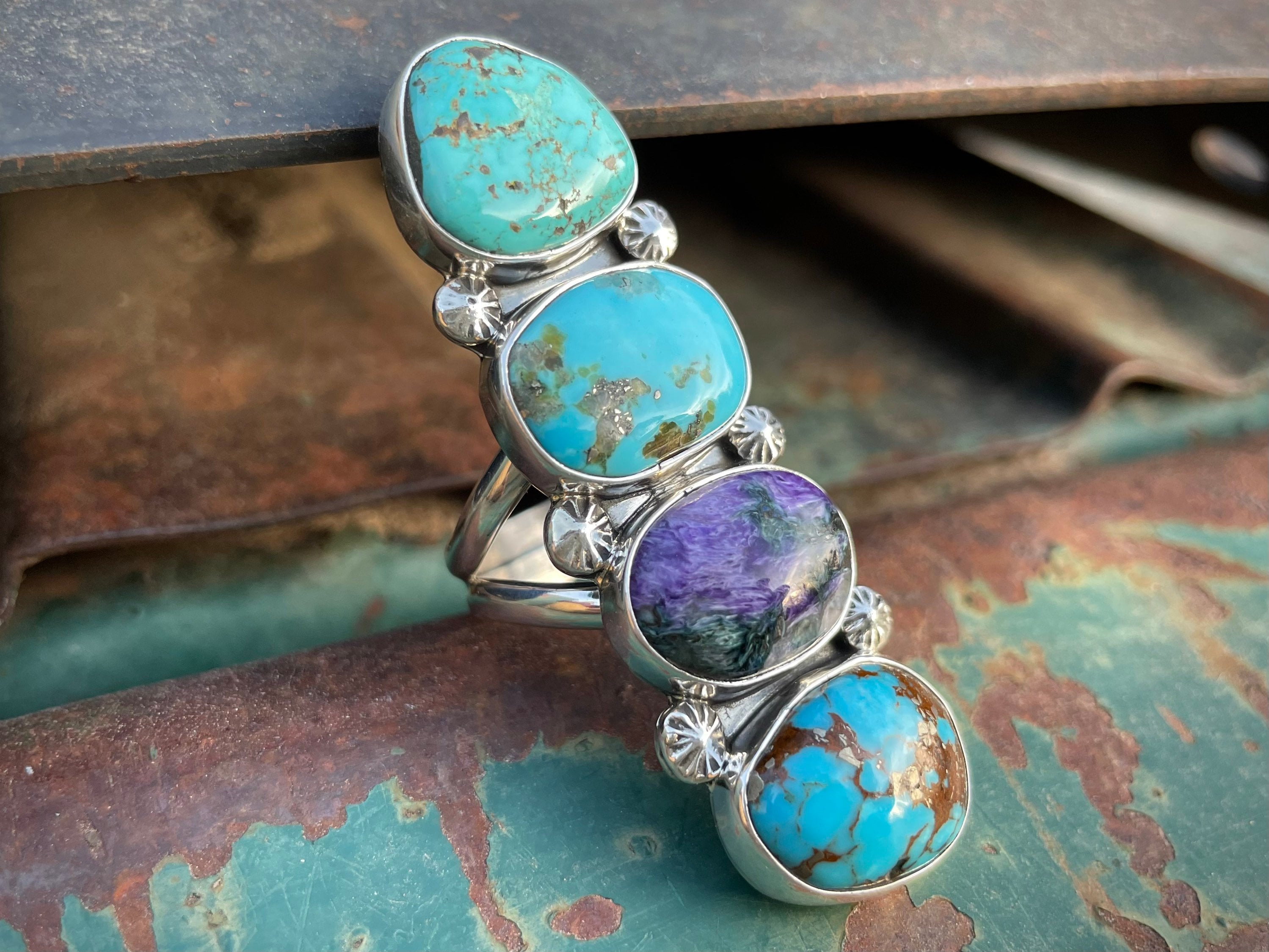Awesome Native American Navajo Kingman Turquoise Purplestone Earrings Awesome Native American Navajo Kingman Turquoise Purplestone Earrings