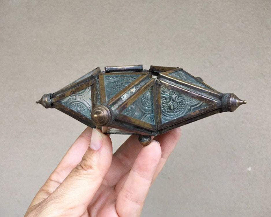 Small Metal and Pressed Glass Star Votive Candle Holder, Moroccan Star