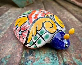 Vintage Talavera Pottery Snail Figurine Mexican Pottery Wall Art, Patio Porch Decoration Colorful Folk Art, Slug Mollusk Gift for Neighbor