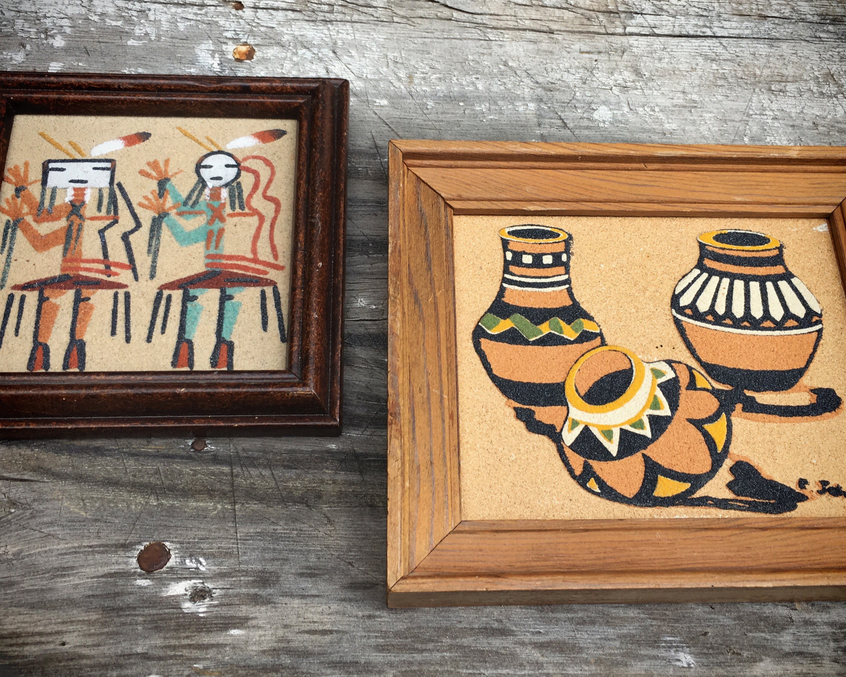 Vintage Navajo Indian Sand Painting Framed Native American 