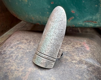 Cochiti Pueblo Cippy CrazyHorse Sterling Silver Modernist Shield Ring Approx Size 7.5 to 8