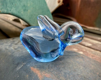 Vintage Pale Blue Art Glass Rabbit Paperweight Figurine, Window Suncatcher, Bunny Collector Gift