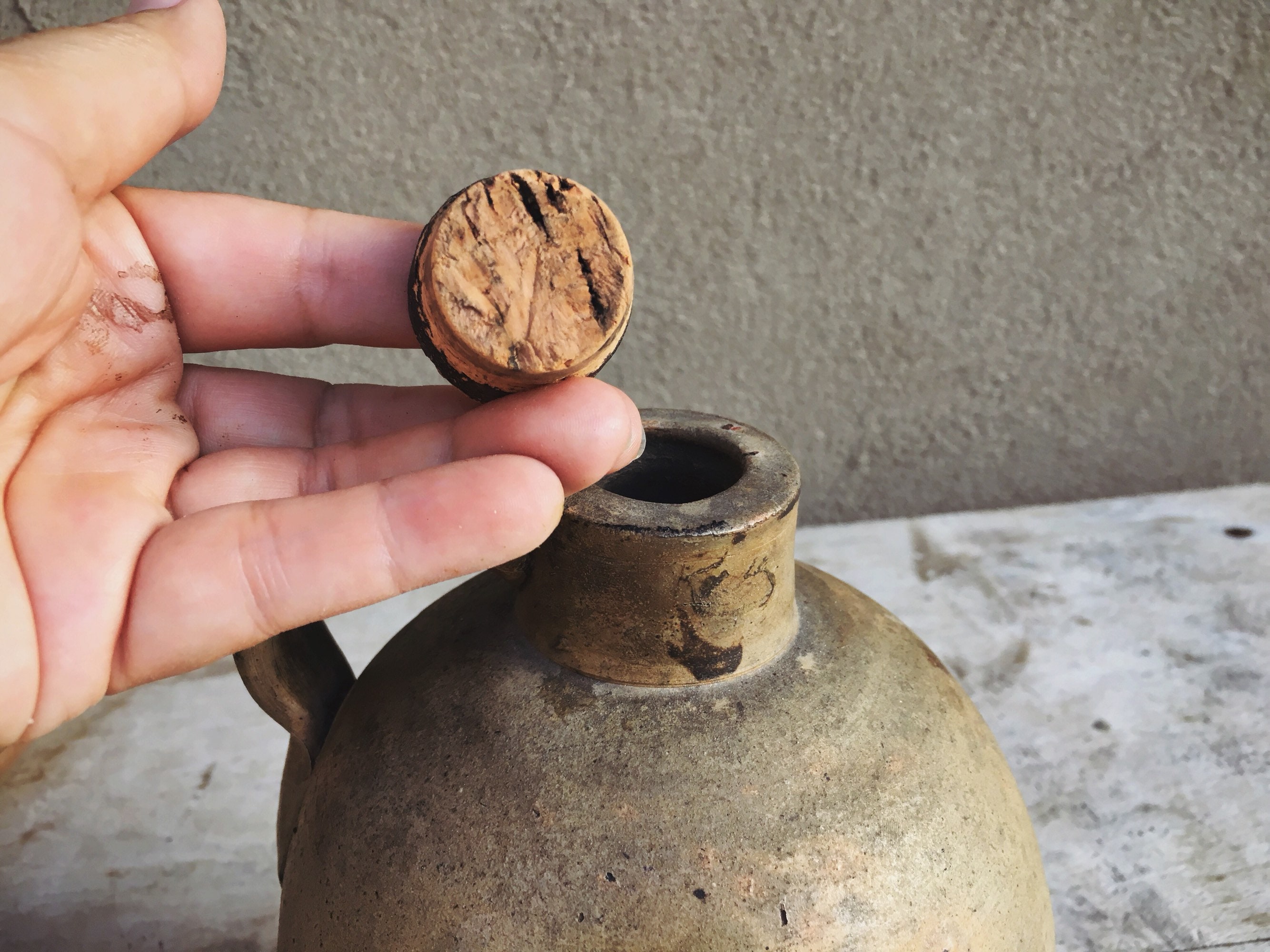 Antique Whiskey Jug with Cork Speckled Stoneware Crock Primitive Decor, Country Farmhouse Decor