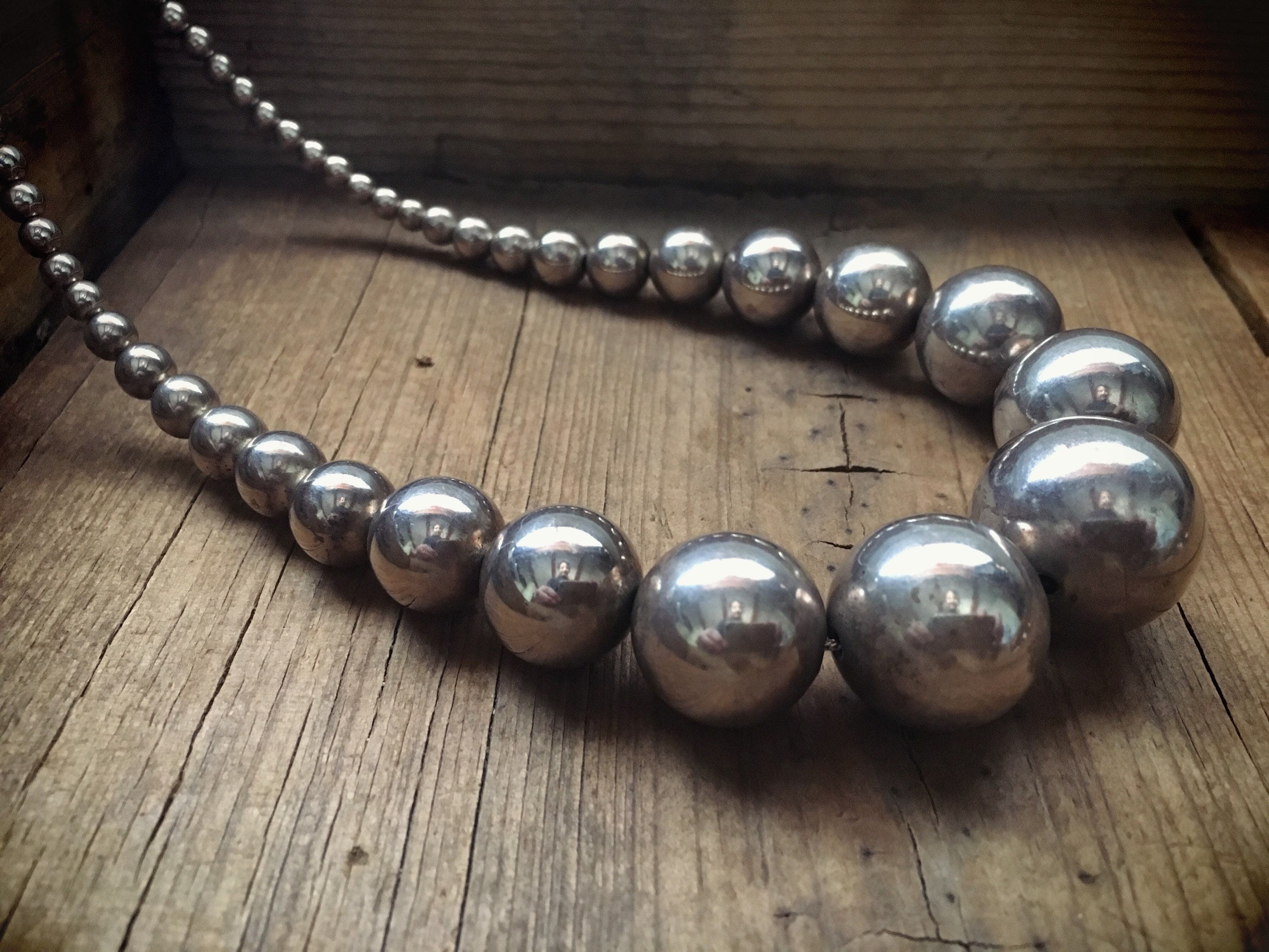 Vintage Sterling Silver Bead Necklace for Women Navajo Pearls