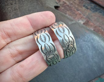 Navajo Jesse Claw Stamped Sterling Silver Half Hoop Earrings Medium Size