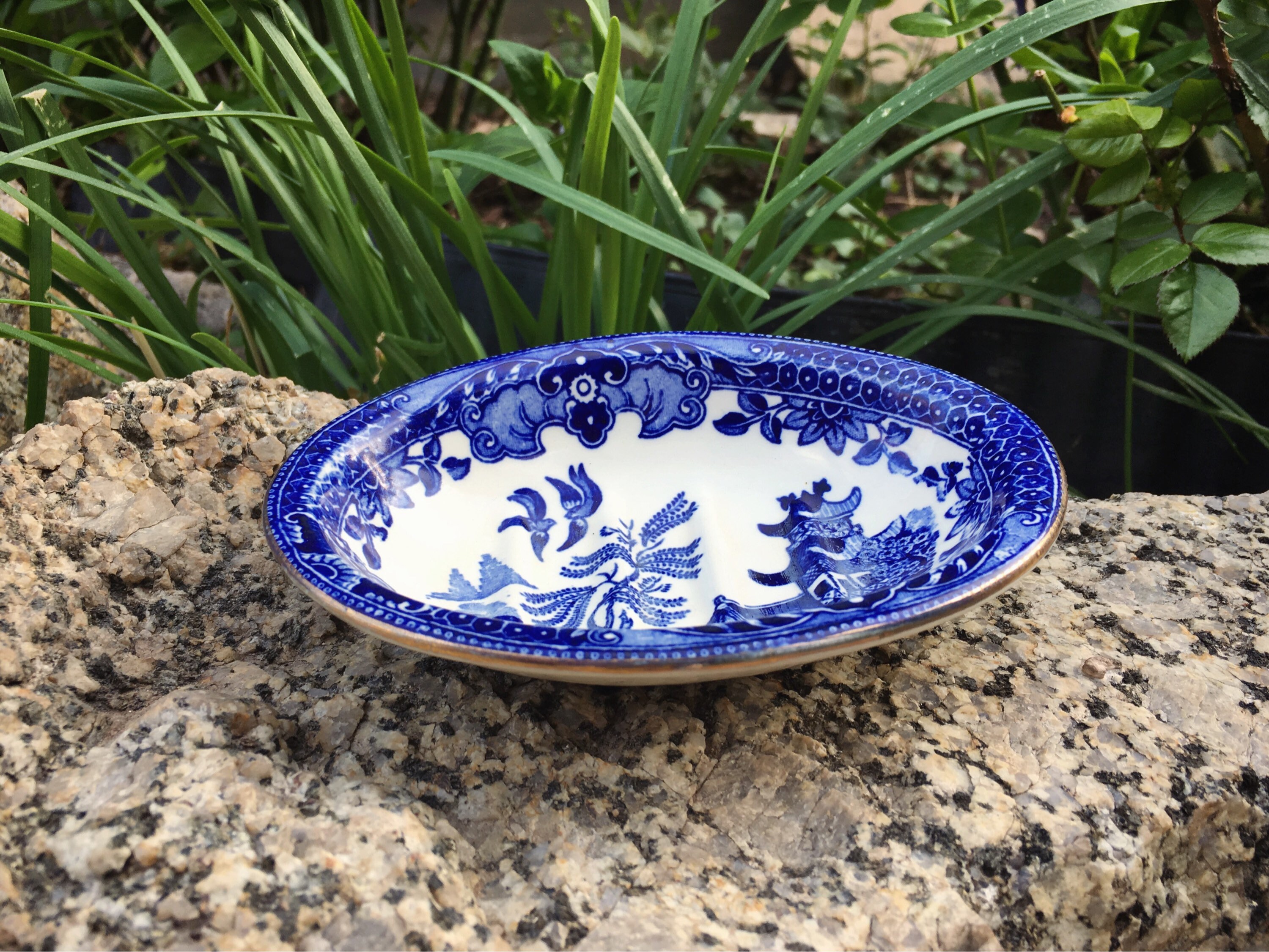 Made in England Blue Willow Soap Dish Gold Trim Burleigh Ware Blue and