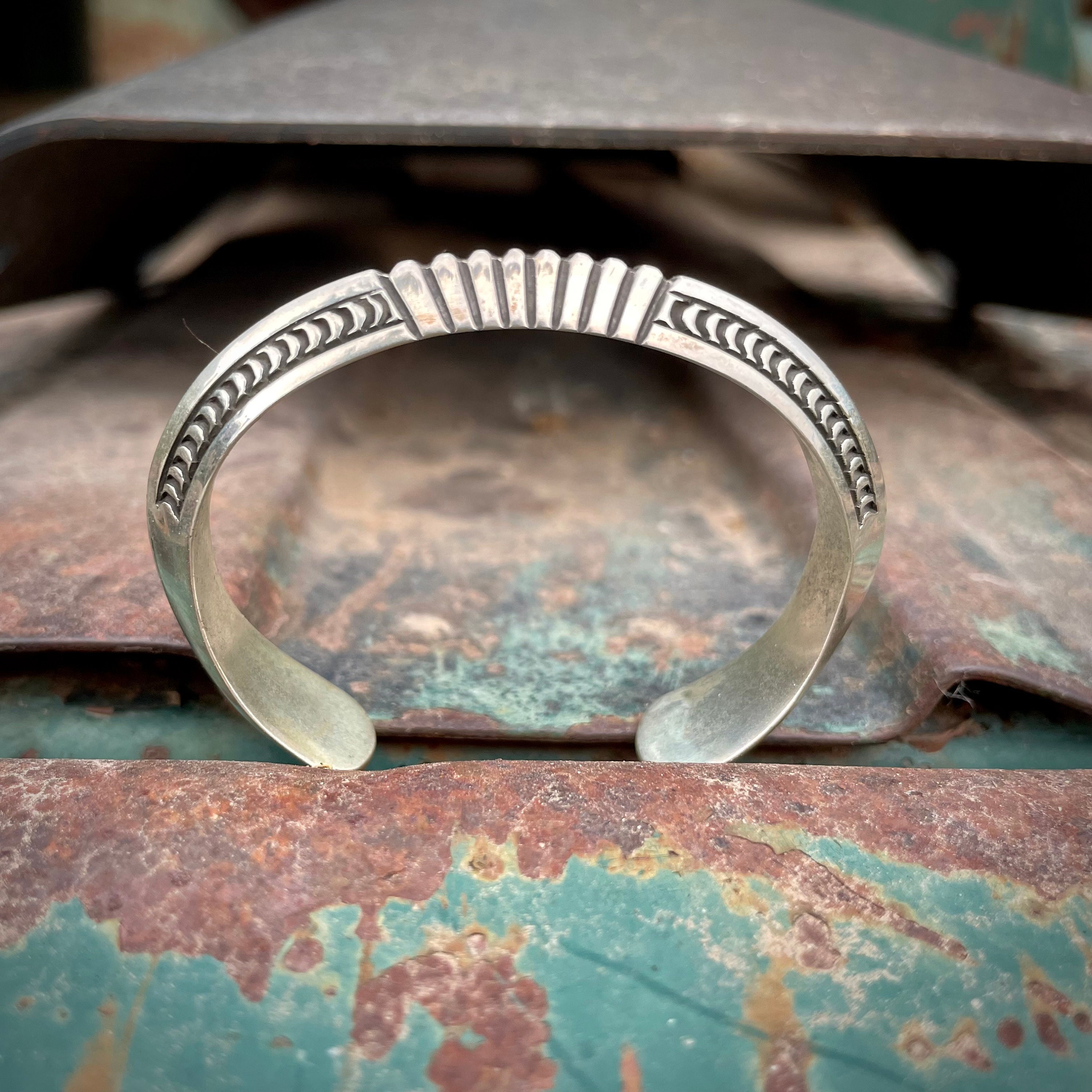 Hand Tooled Vintage Navajo Sterling Silver Native American Bracelet Old Hand Tooled Vintage Navajo Sterling Silver Native American Bracelet Old