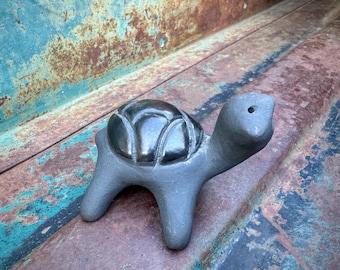 1997 Dorothy & Paul Gutierrez Miniature Pottery Turtle 2.75" Long, Santa Clara Pueblo Blackware