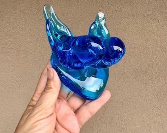 Leo Ward Bluebirds of Happiness Art Glass Figurine 1997, Heart-Shaped Base