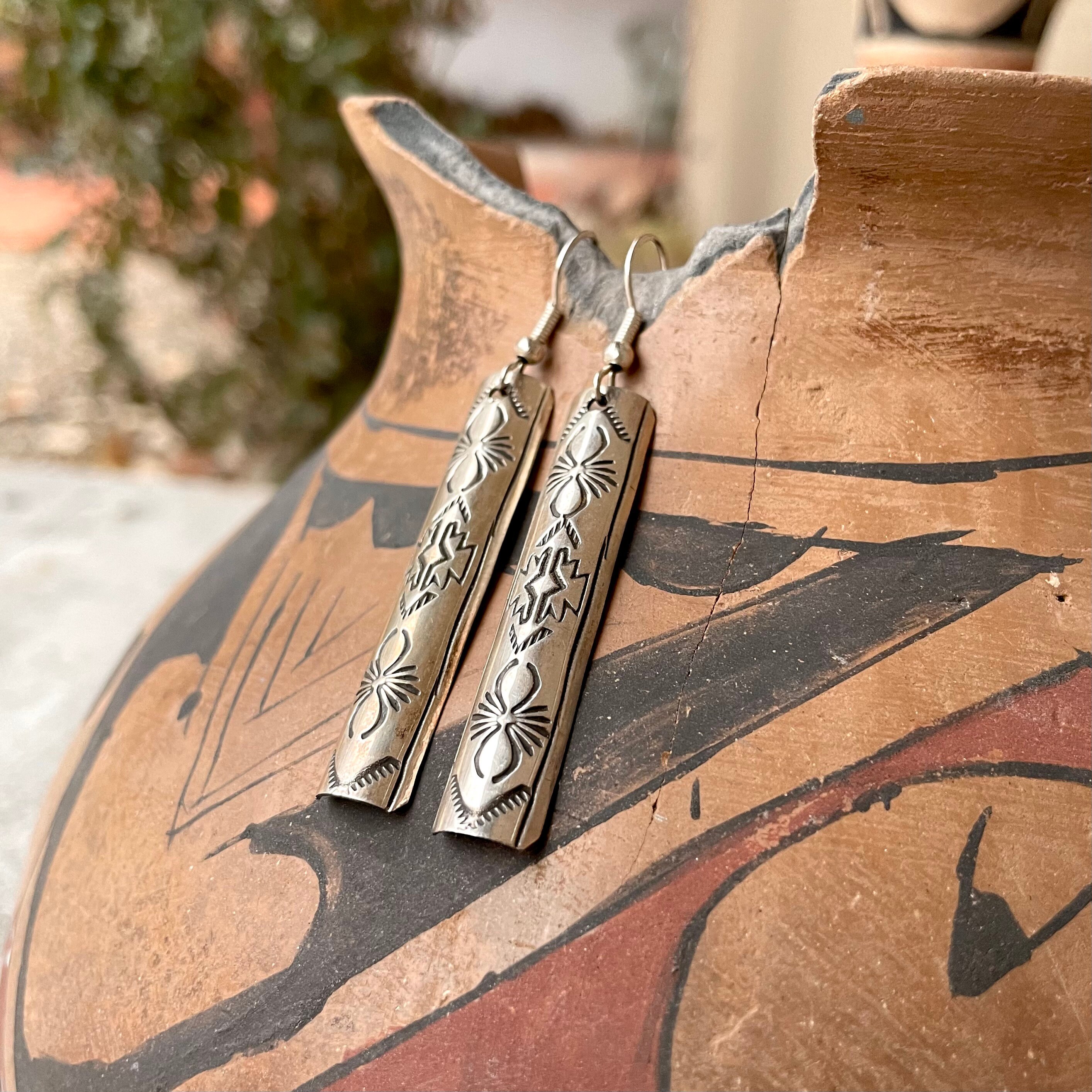 Traditional Vintage Native American Navajo Sterling Silver Earrings Traditional Vintage Native American Navajo Sterling Silver Earrings