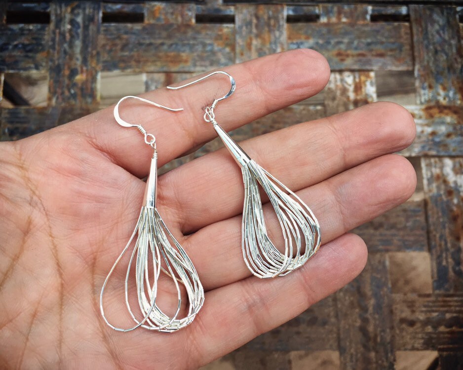 Liquid Silver Hoop Earrings for Women Sterling Silver Heishi
