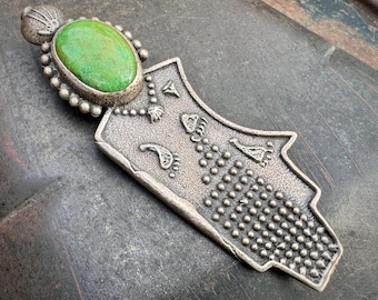 Kewa Anthony Lovato Corn Maiden Pendant Pin, Green Turquoise Sterling Silver