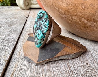 Heavy Turquoise Nugget Signet Ring Size 11.25, Old Pawn 1960s