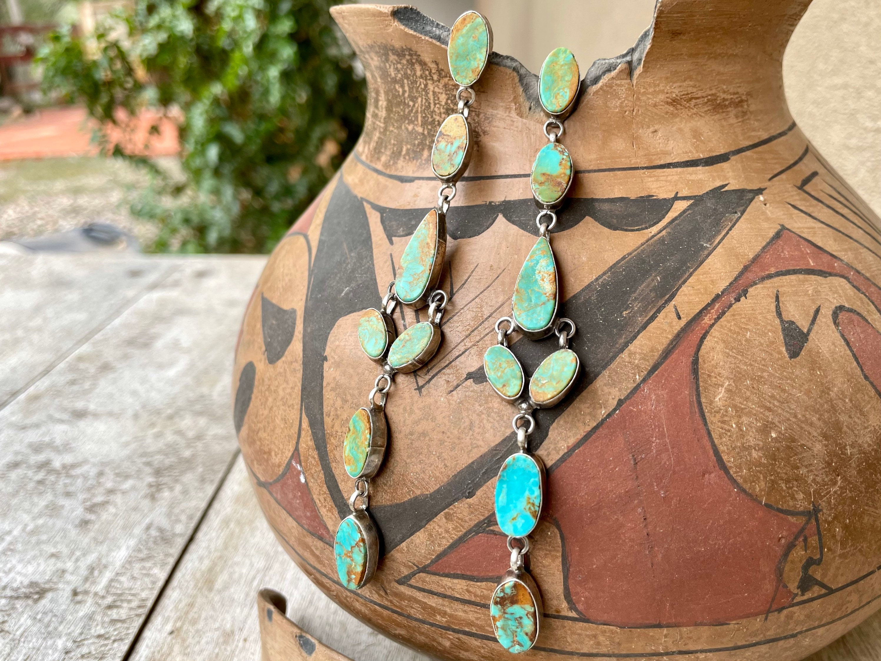 Long Turquoise Earrings By Navajo Jacqueline Silver Native