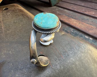 Navajo Chimney Butte Sculptural Sterling Silver Turquoise Cuff Bracelet Approx Size 6