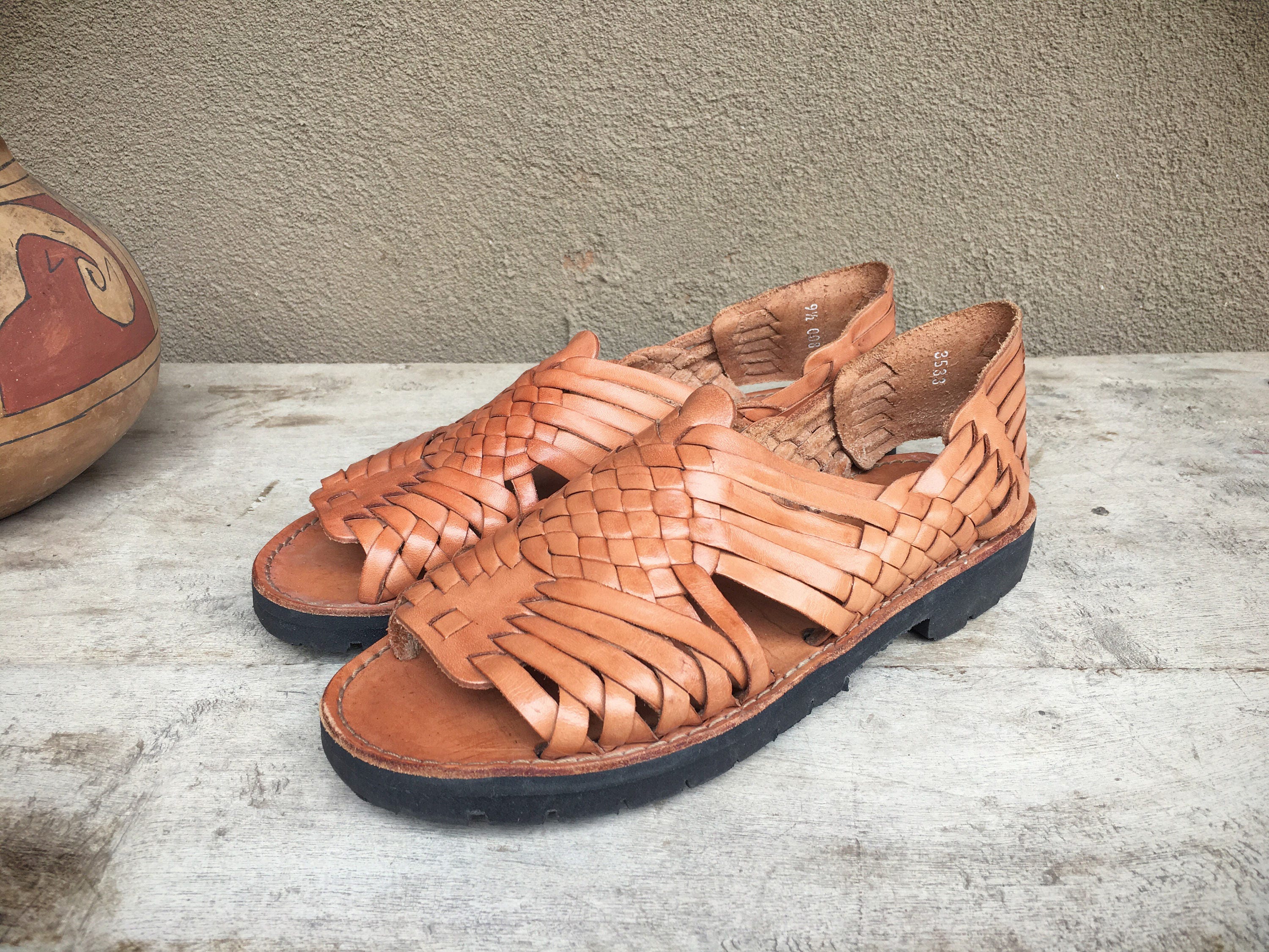 Vintage Mexican huarache sandals Women's Size 9.5 tanned leather boho