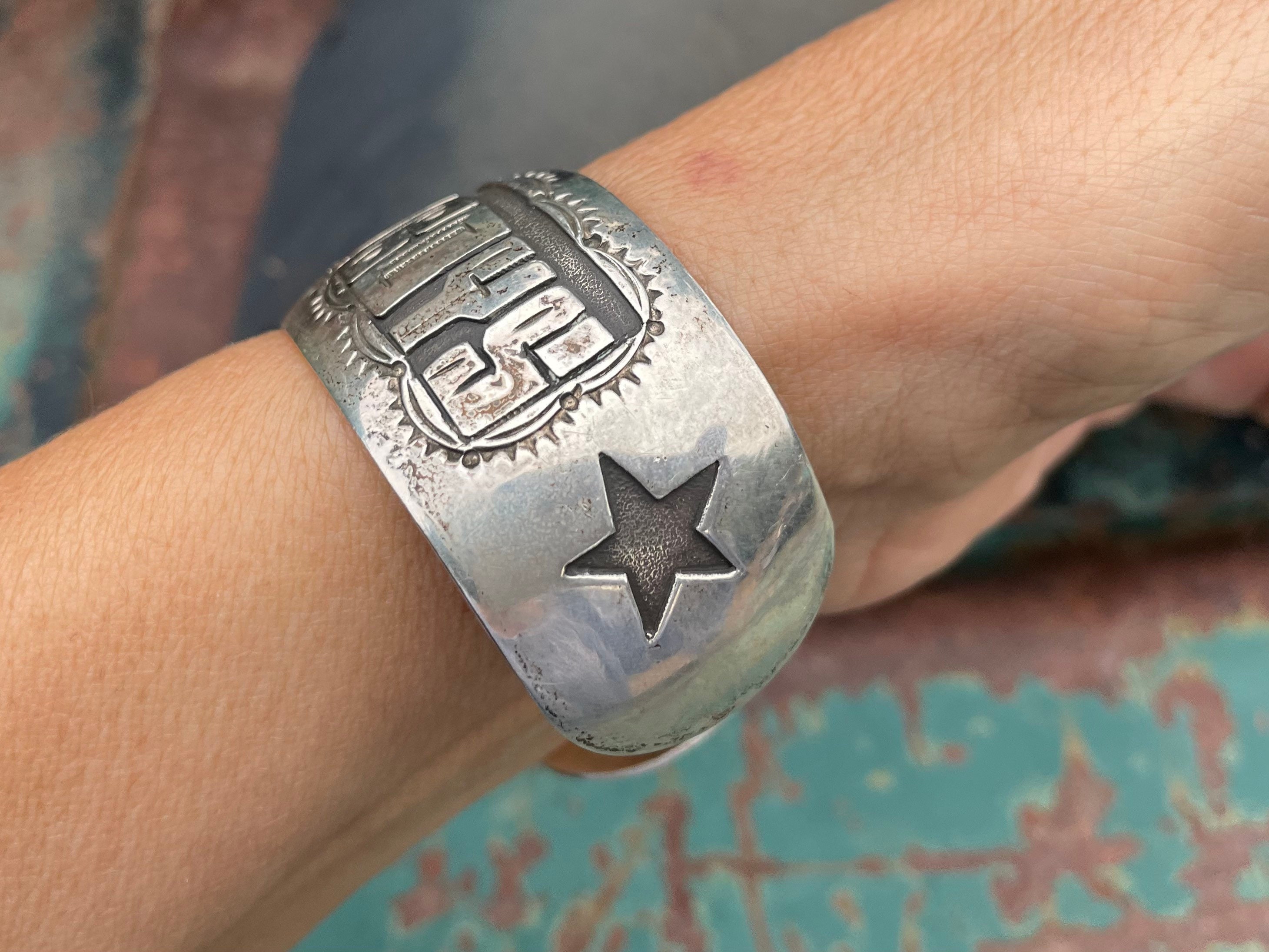 Native American Cowboys Football Vintage Navajo Sterling Silver Bracelet Cuff Native American Cowboys Football Vintage Navajo Sterling Silver Bracelet Cuff