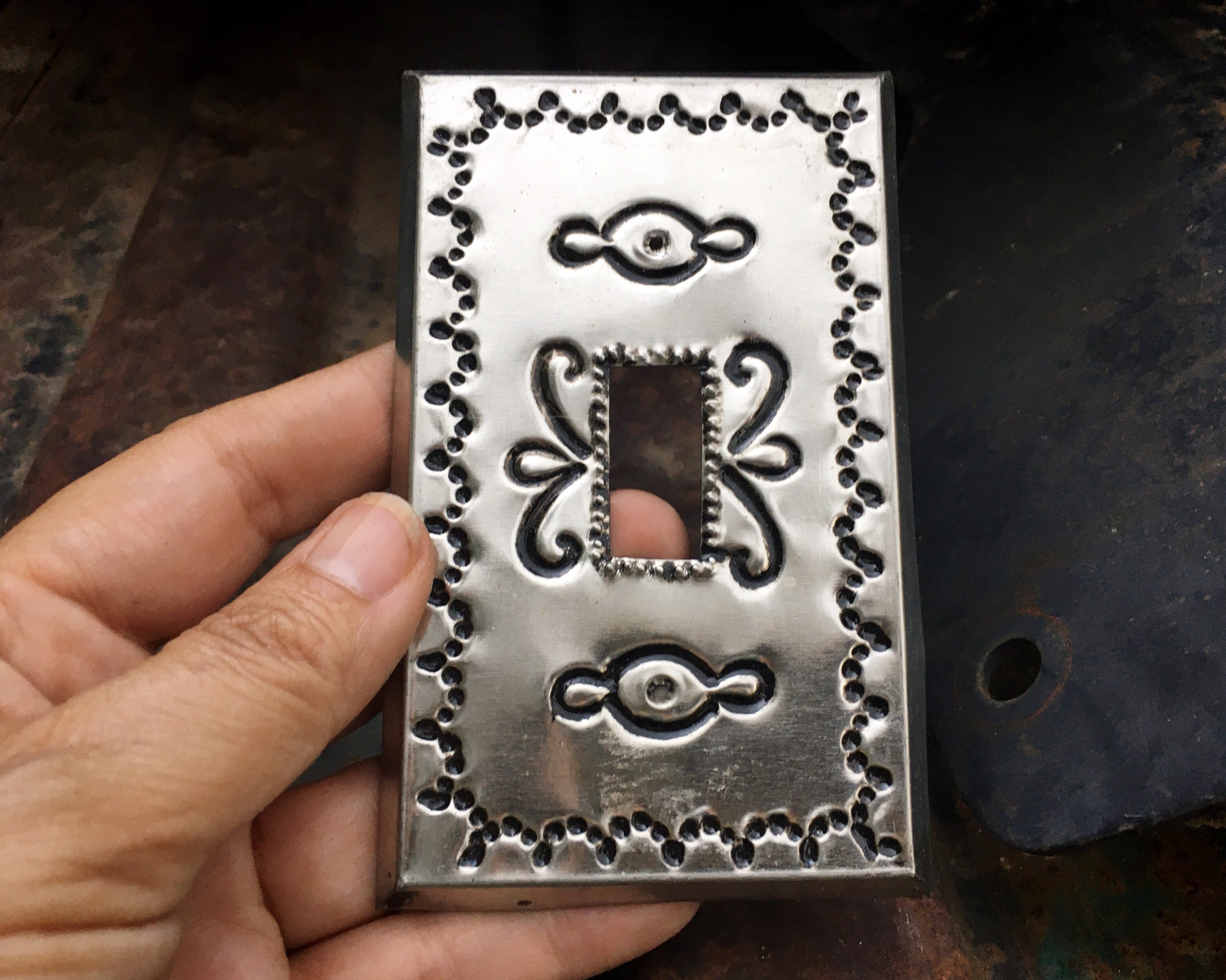 Three Southwestern Punched Tin Metal Light Switch Plates Covers Vintage Mexican Made Switchplates