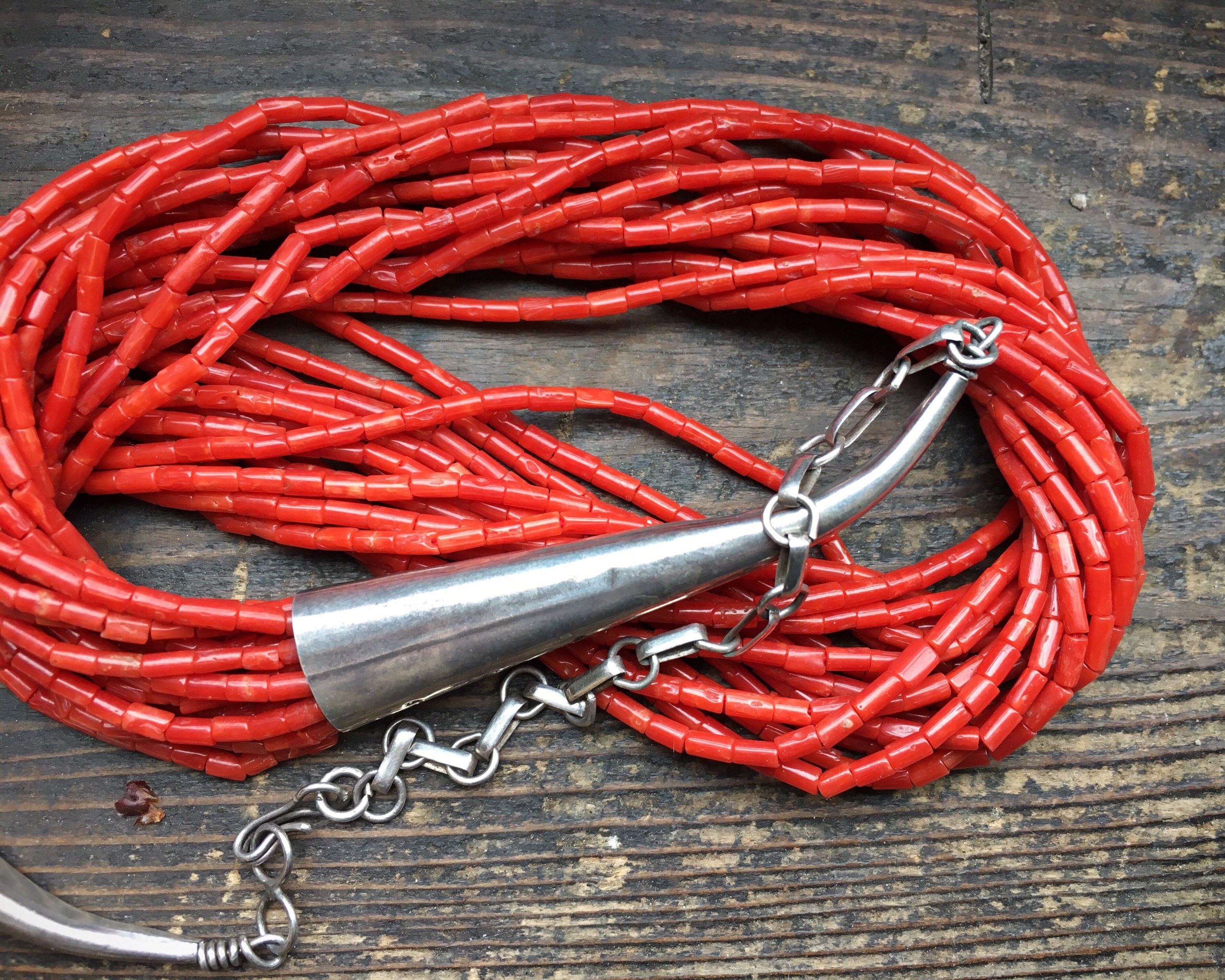 Tubes Of Coral Vintage Native American Navajo Sterling Silver Necklace Old Tubes Of Coral Vintage Native American Navajo Sterling Silver Necklace Old