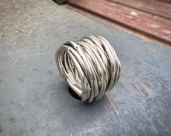 Vintage Silver Sculptural Cast Wire Ring Approx Size 7, Lightweight Modernist Band