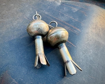 Sterling Silver Squash Blossom Earrings by Navajo Monica Smith, Native American Jewelry