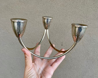Vintage Midcentury Modern Weighted Sterling Silver Three Arm Candelabra by Duchin, Modernist Candle Holder, Table Centerpiece, Holiday Decor
