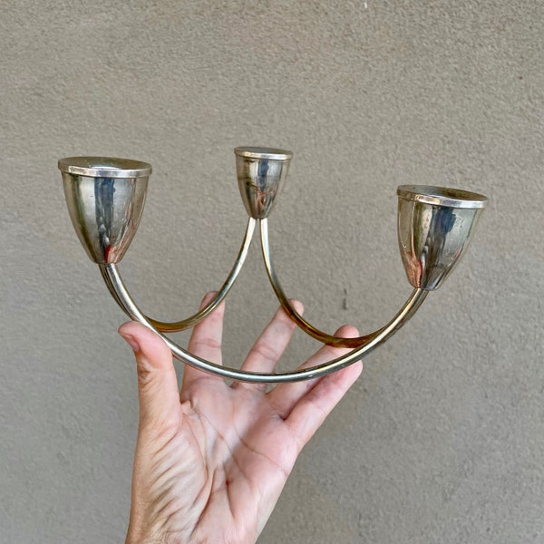 Vintage Midcentury Modern Weighted Sterling Silver Three Arm Candelabra by Duchin, Modernist Candle Holder, Table Centerpiece, Holiday Decor