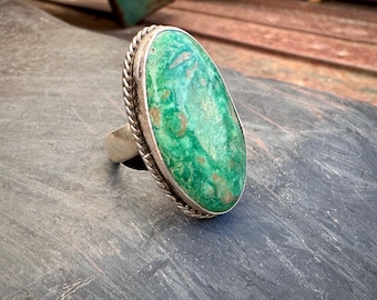 Navajo Ronald Tom Oval Turquoise Ring Approx Size 10 (Adj), Sunwest Silver Jewelry
