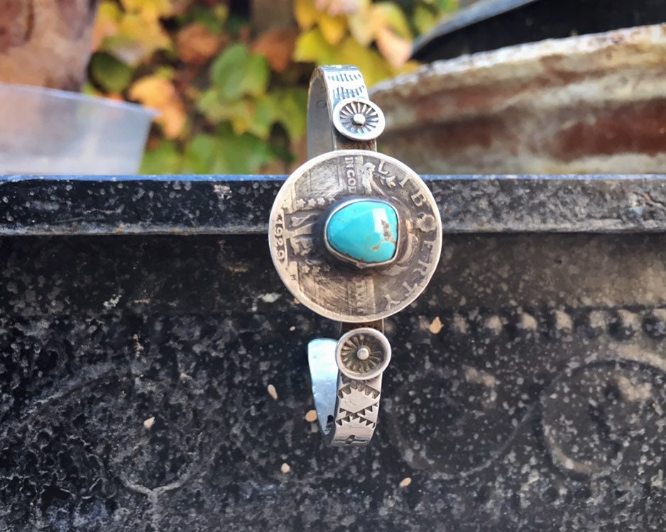 One Of The Coolest Ever Native American Navajo Coin Turquoise Sterling Silver Bracelet One Of The Coolest Ever Native American Navajo Coin Turquoise Sterling Silver Bracelet