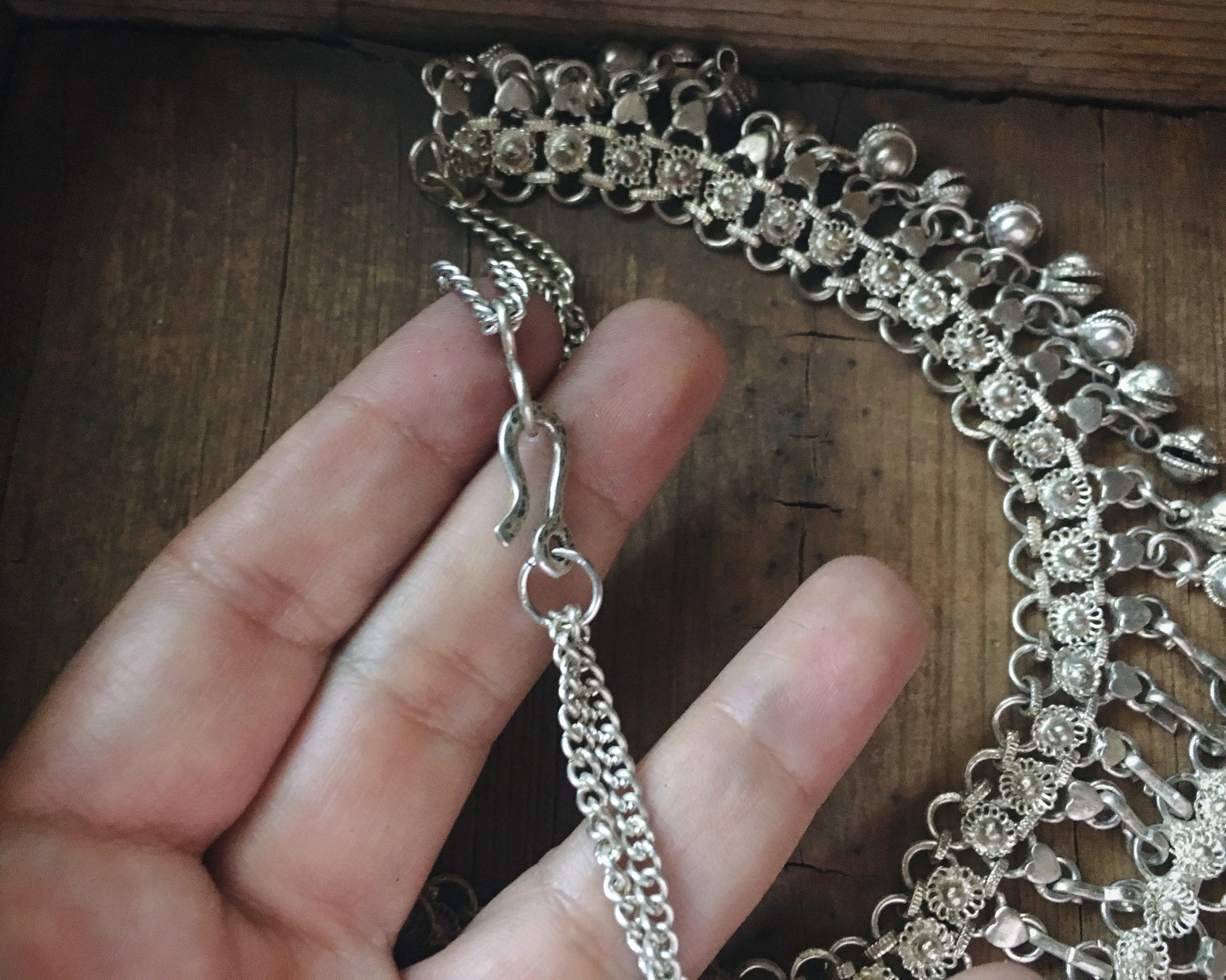 Vintage Belly Dancer Necklace with Bells Boho Jewelry Silver Tone Metal