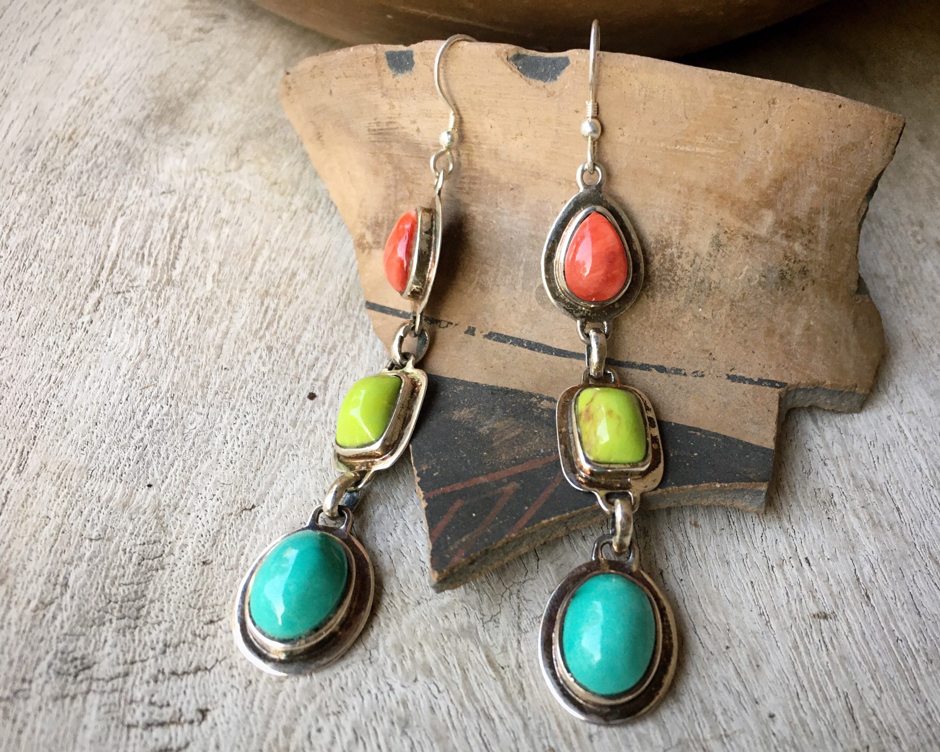 Multi Stone Multi Color Turquoise Dangles Southwestern Earrings