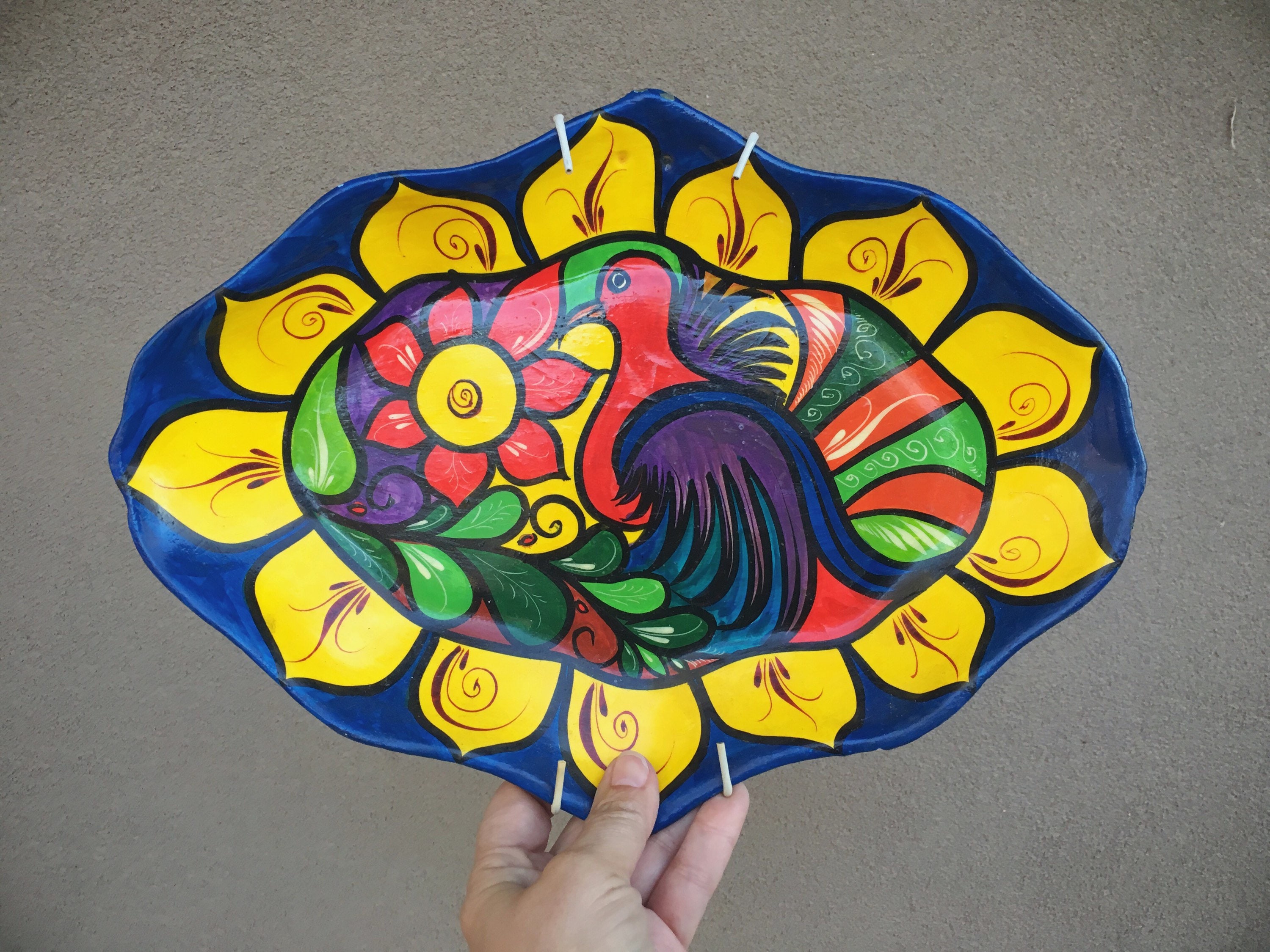 Mexican Pottery Folk Art Platter Wall Art, Colorful Plate Wall Hanging