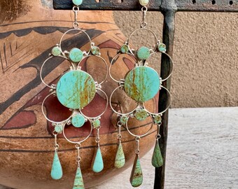 Turquoise Inlay Earrings by Zuni Vivianita Booqua, Native American Jewelry