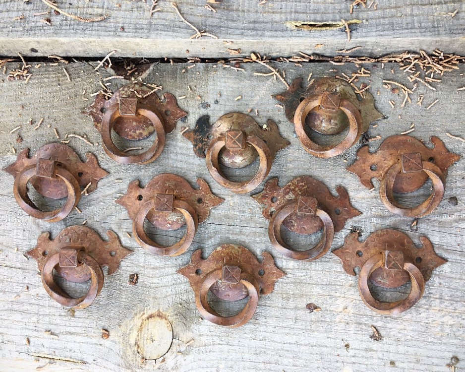 Ten Vintage Spanish Revival Rustic Metal Drawer Pulls Southwestern