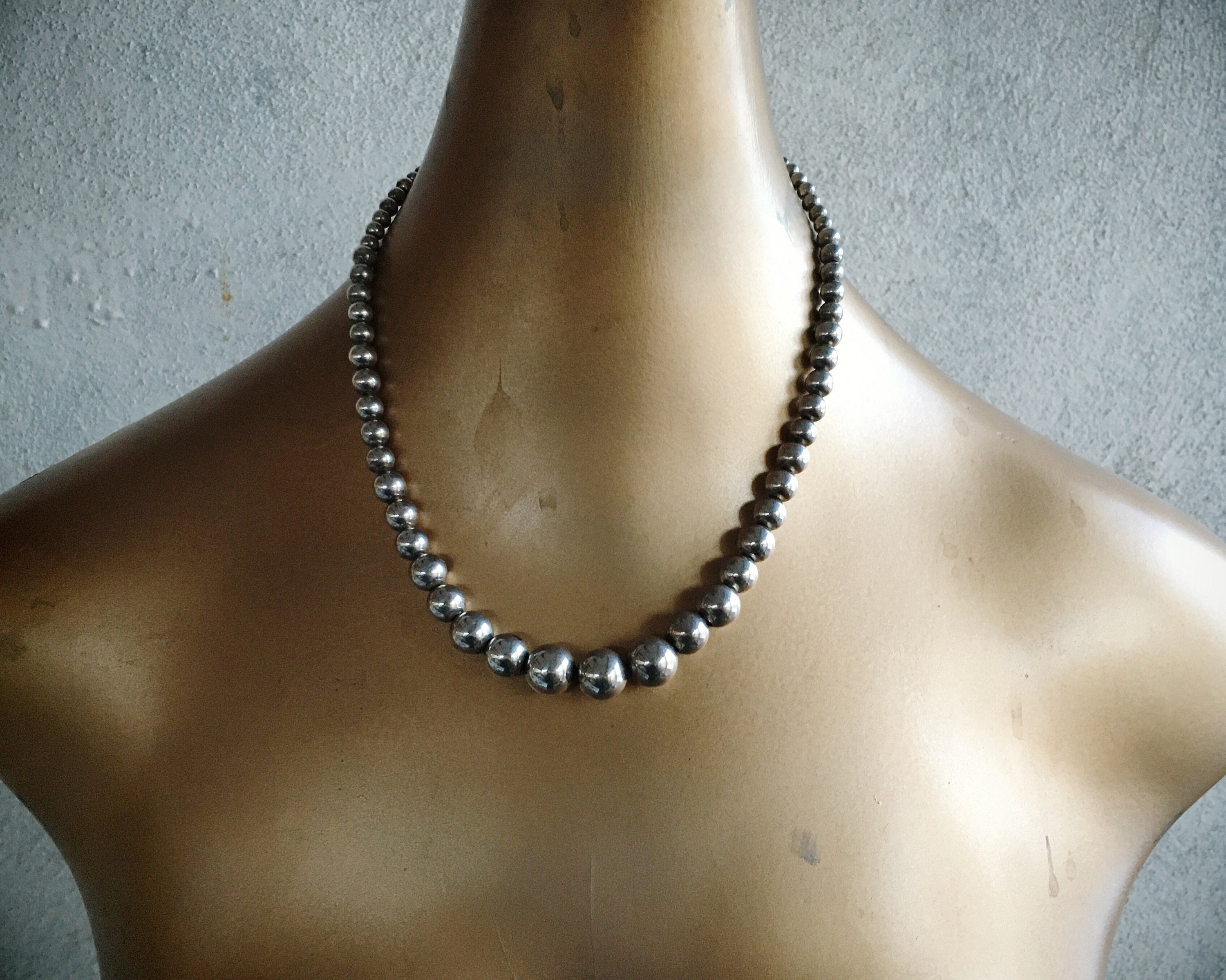 Vintage Sterling Silver Bead Choker Necklace for Women, Navajo Pearls ...