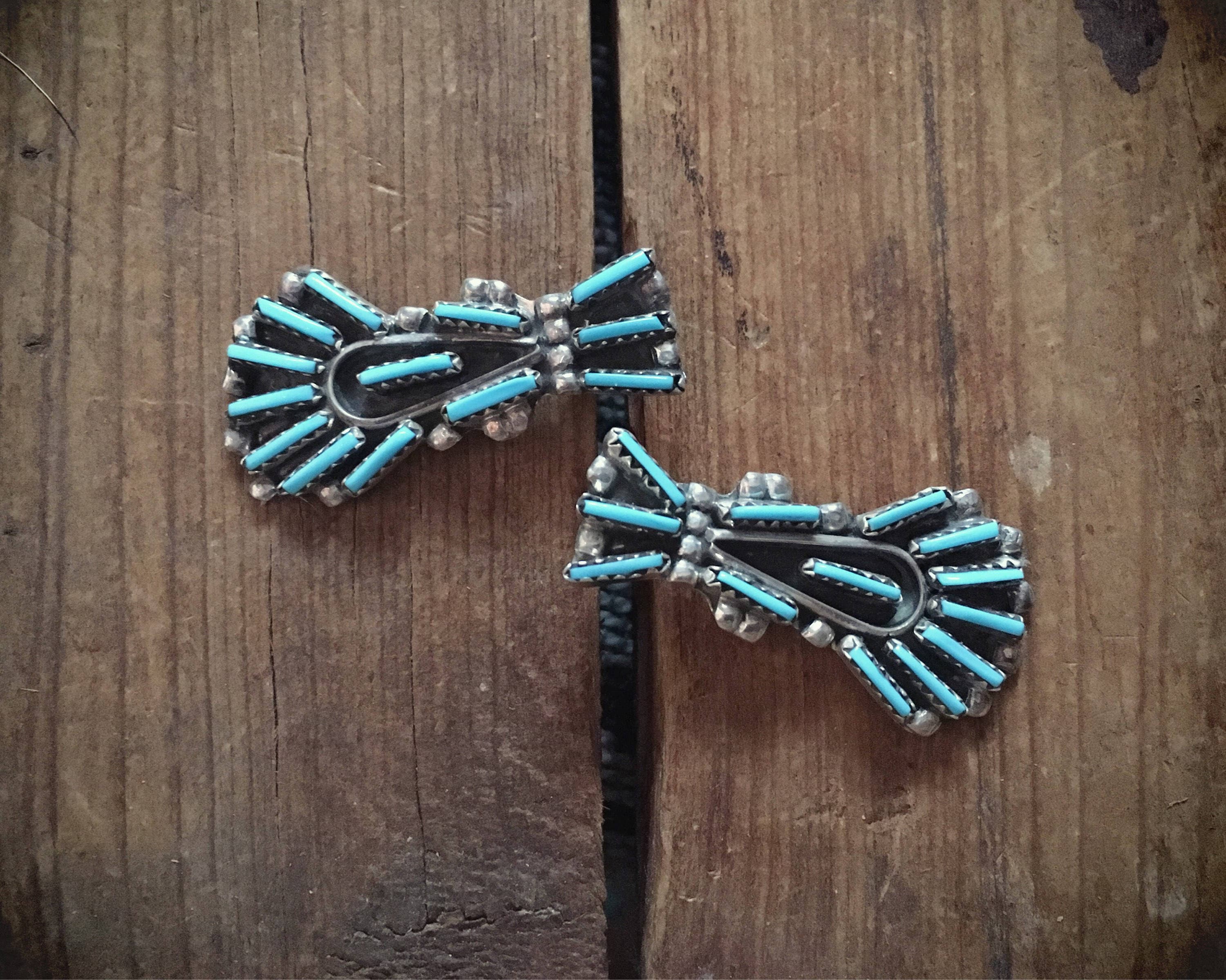 Vintage Navajo needlepoint turquoise earrings Native America Indian