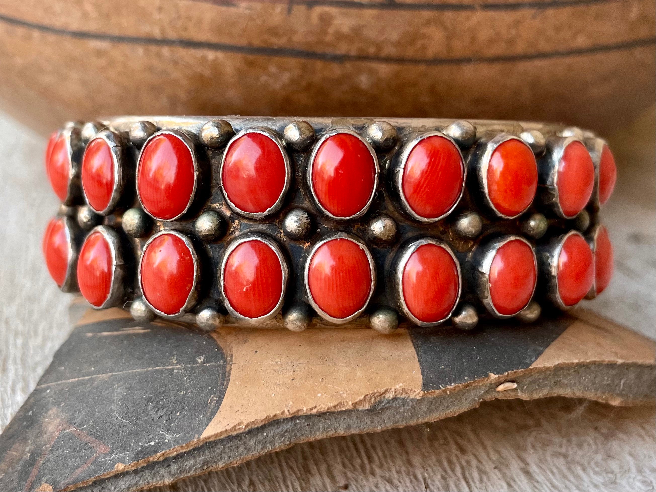 78g Signed Navajo Sterling Silver Coral 