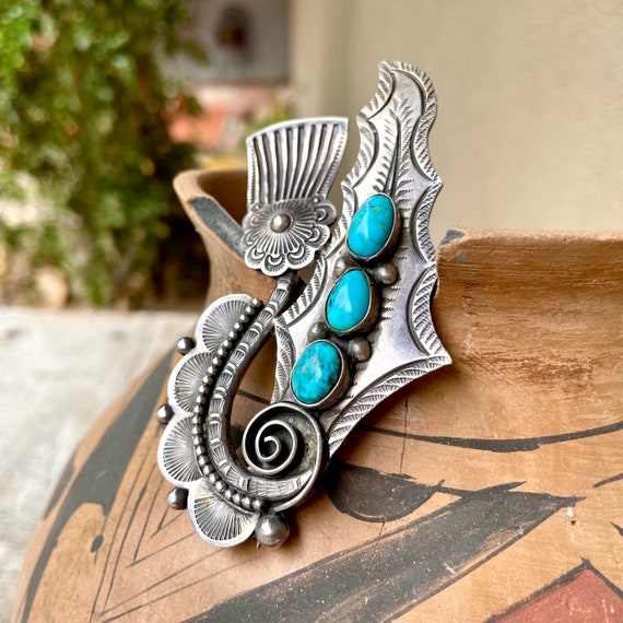 Important Zuni Vintage Turquoise Sterling Native American Jewelry Silver Manta Pin! Important Zuni Vintage Turquoise Sterling Native American Jewelry Silver Manta Pin!