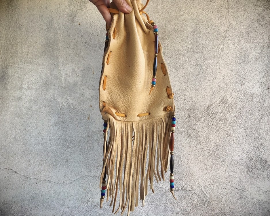 drawstring leather bag