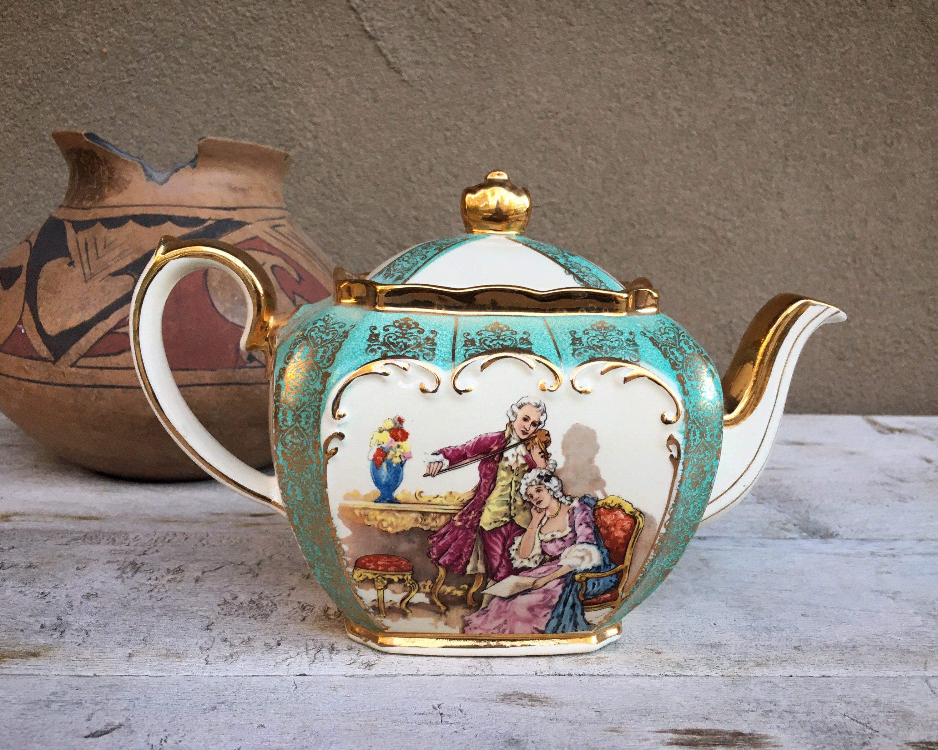 Teal Cube Teapot, by Sadler England, Full Sized Tea Pot 18257