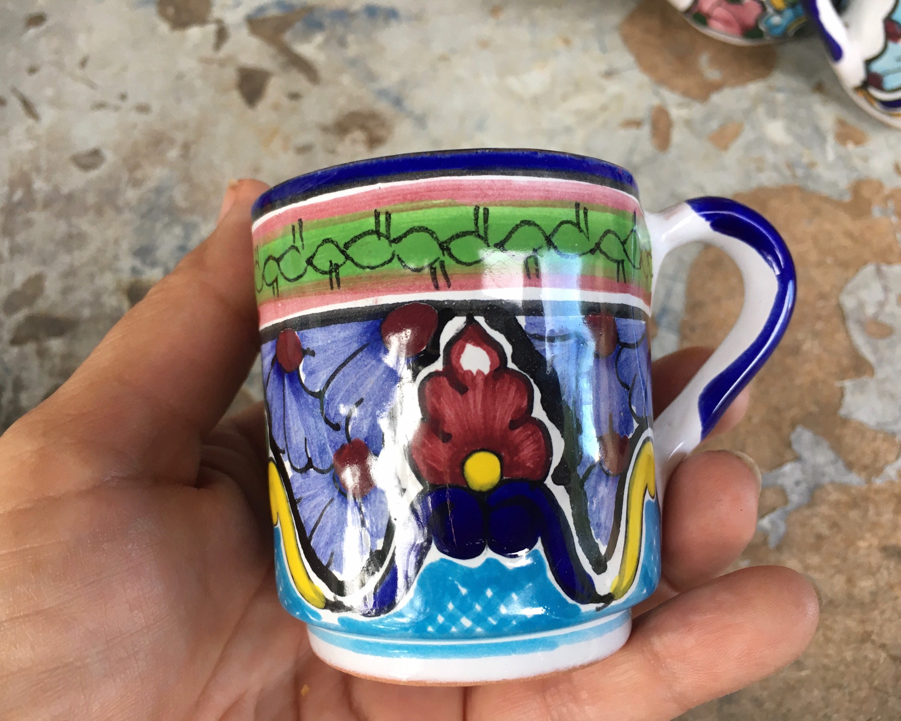 Cappuccino Cup, Wooden Spoon Mexican Coffee Mug, Puebla Talavera