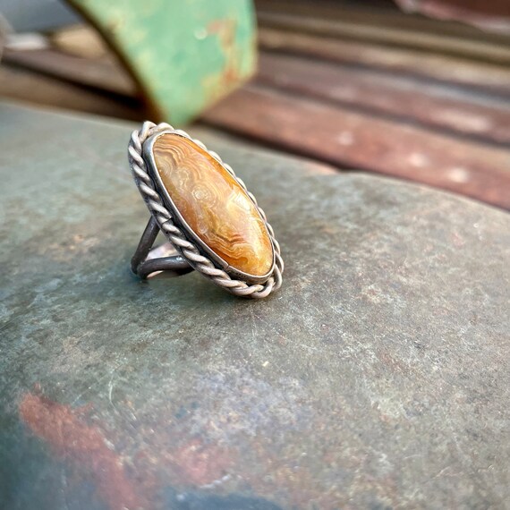 Vintage Navajo Agate Petrified Wood Ring Approx S… - image 5