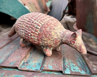 Vintage Redware Pottery Armadillo Statue Almost 14" Long, Rustic Southwestern Decor