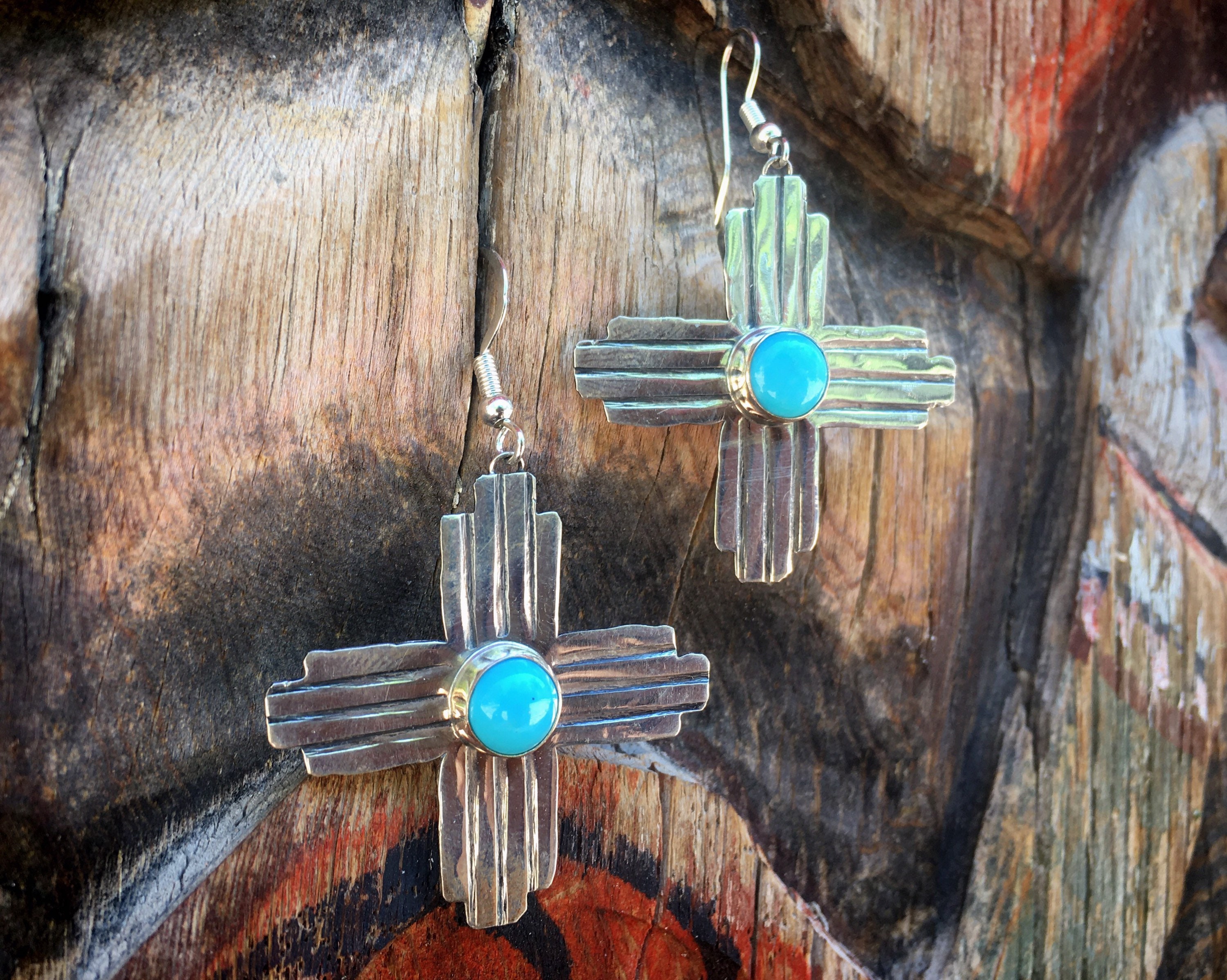 Navajo Earrings for Women Sterling Silver Coral Zia Cross