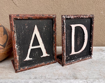 Set of Chippy Alphabet Bookends A and D, Industrial Farmhouse Style