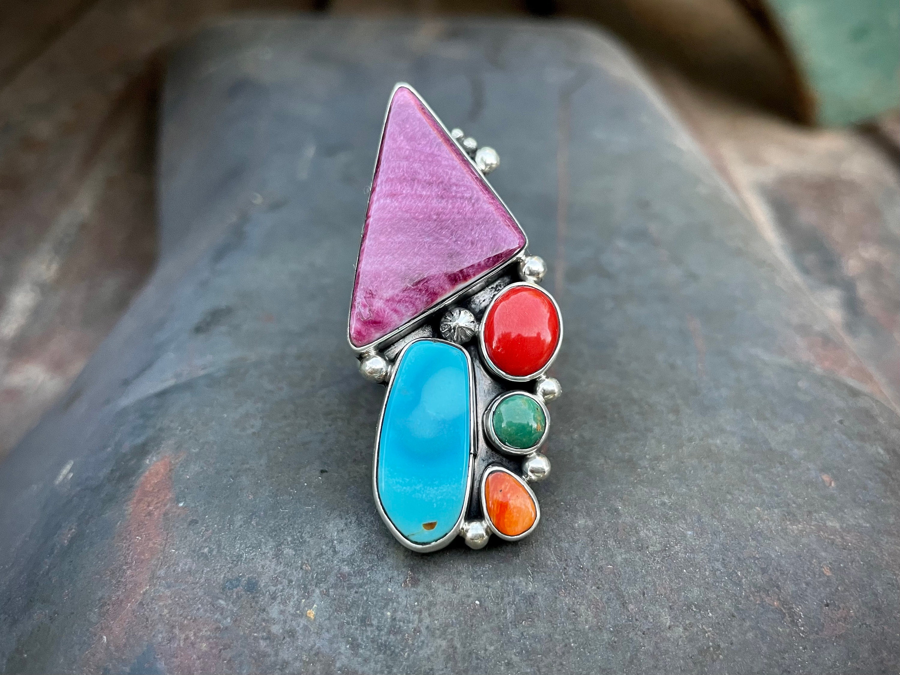 Navajo Mary Jane Garcia Turquoise Multistone Ring Size 8.5, Native ...