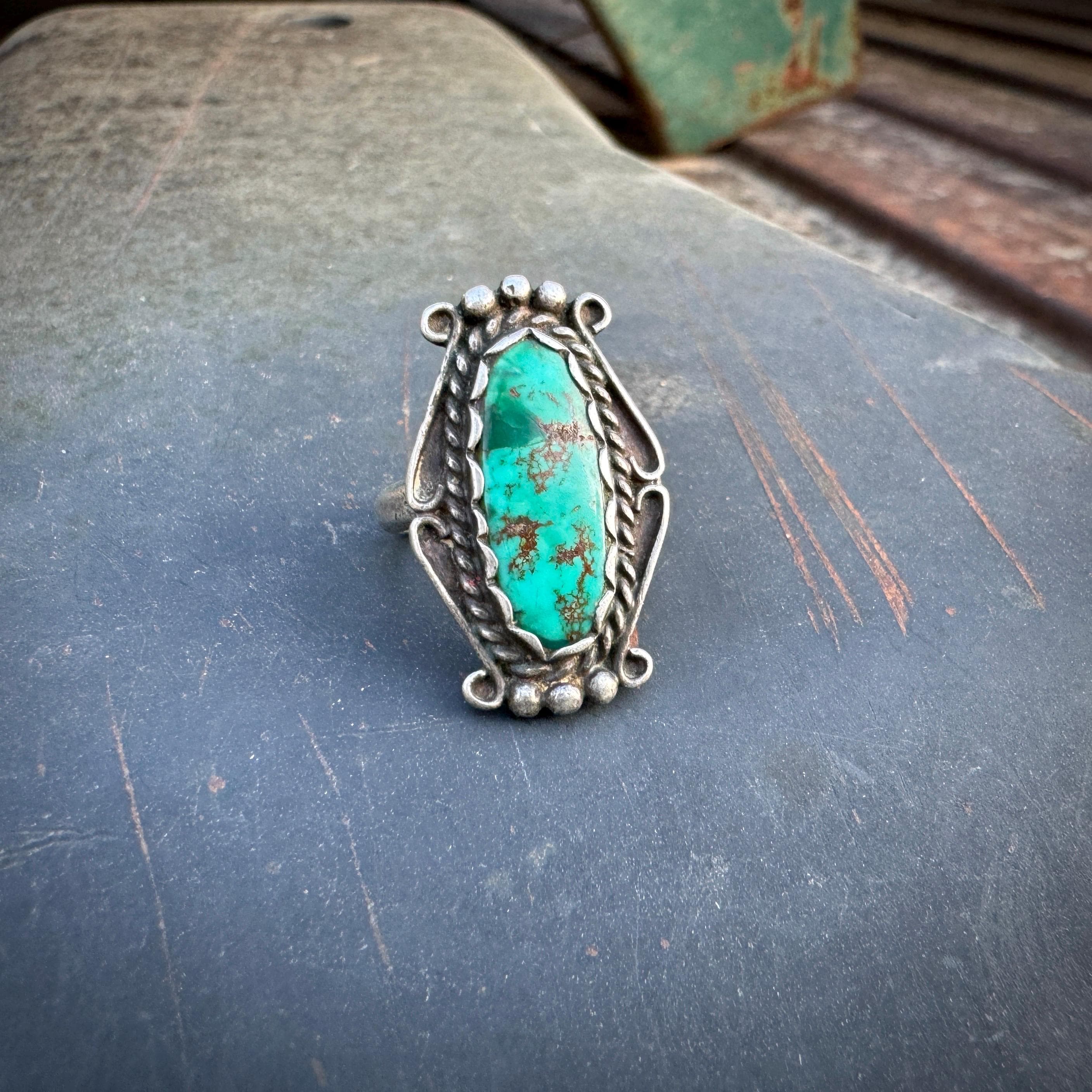 Dainty Vintage Turquoise Ring Boho Jewelry, Fred Harvey Era Dainty Vintage Turquoise Ring Boho Jewelry, Fred Harvey Era
